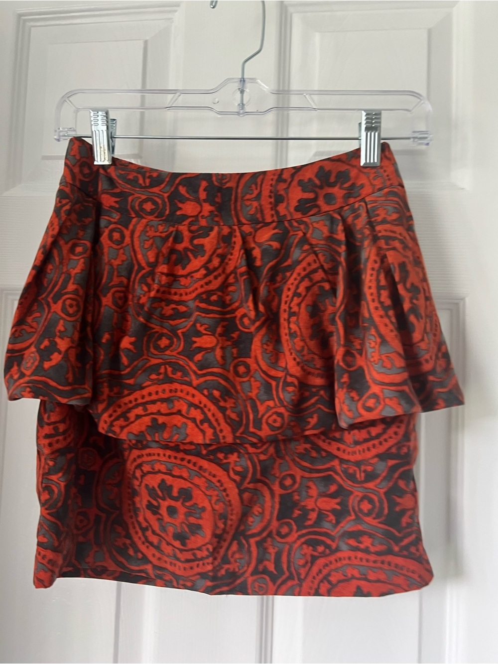Mustard Seed Red and Black Printed Peplum Mini Skirt